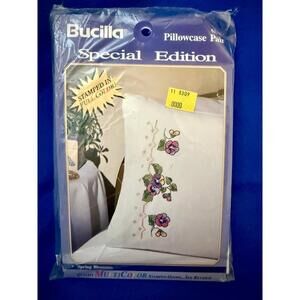 Vtg Bucilla Special Edition Stamped Cross Stitch Pair Spring Blossoms Pillowcase
